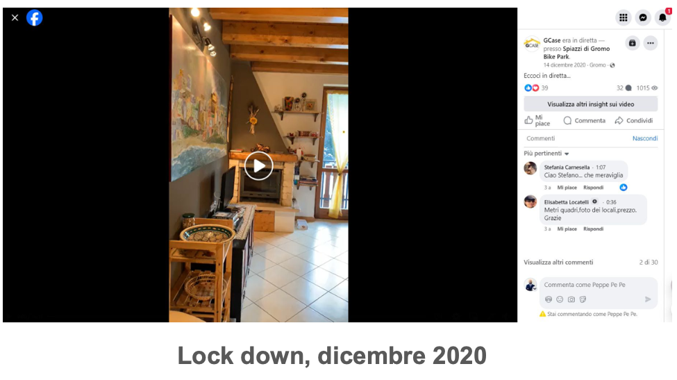 Diretta Facebook di Gcase che mostra un tour virtuale di una casa vacanza